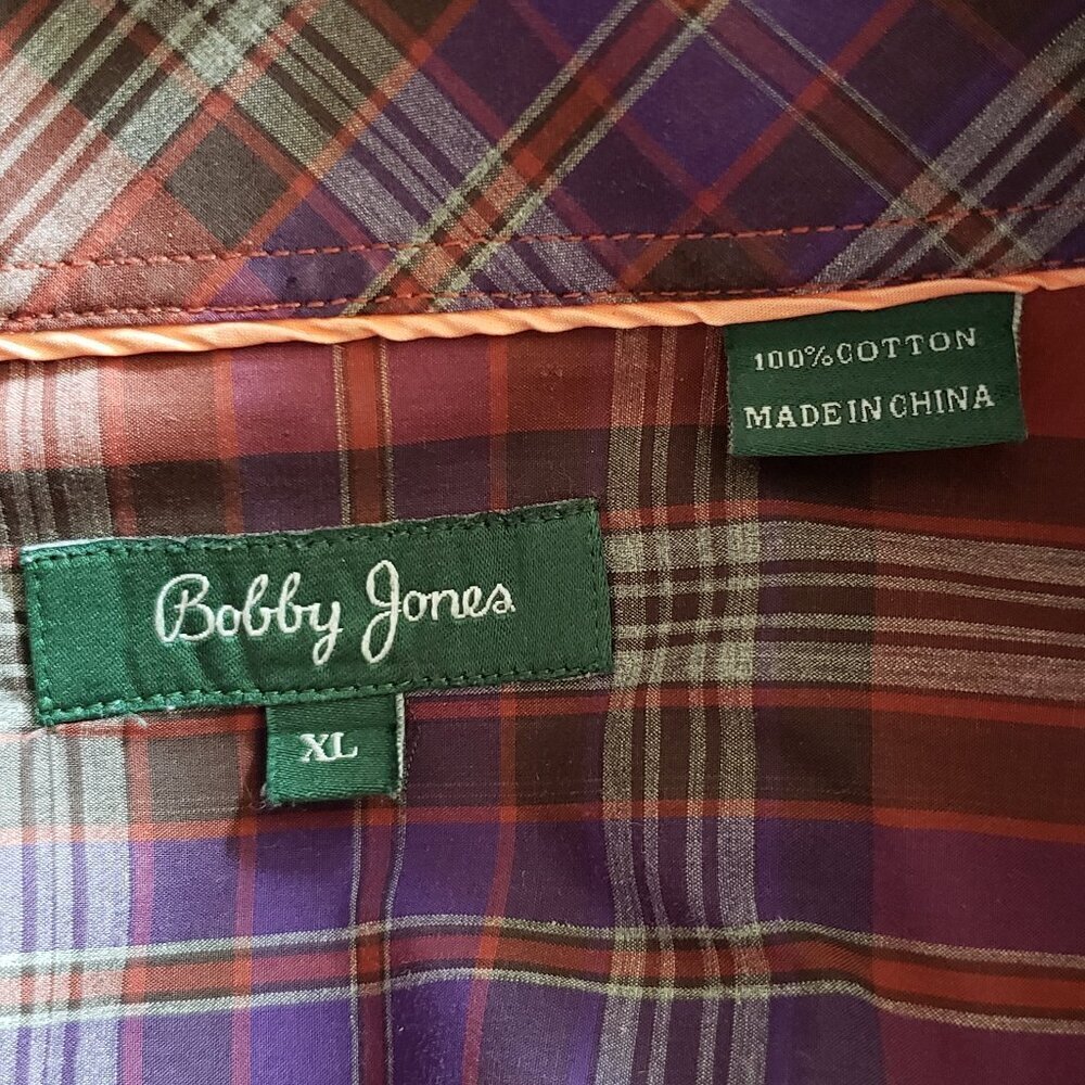 Bobby Jones - Mens Purple and Brown Plaid Cotton Shirt.  Size XL - Picture 4 of 8